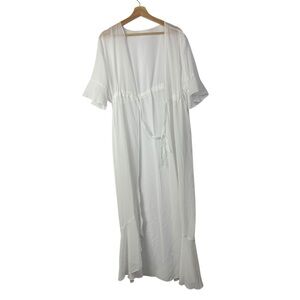 Boutique White Short Sleeve Sheer Maxi Kimono OS